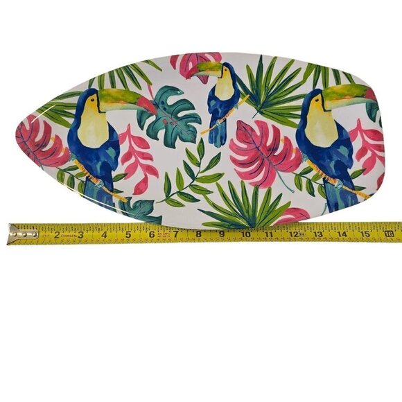 Melamine Tropical Cockatoo Party Tray 16" X 8" Surf Board Shape - Picture 6 of 8